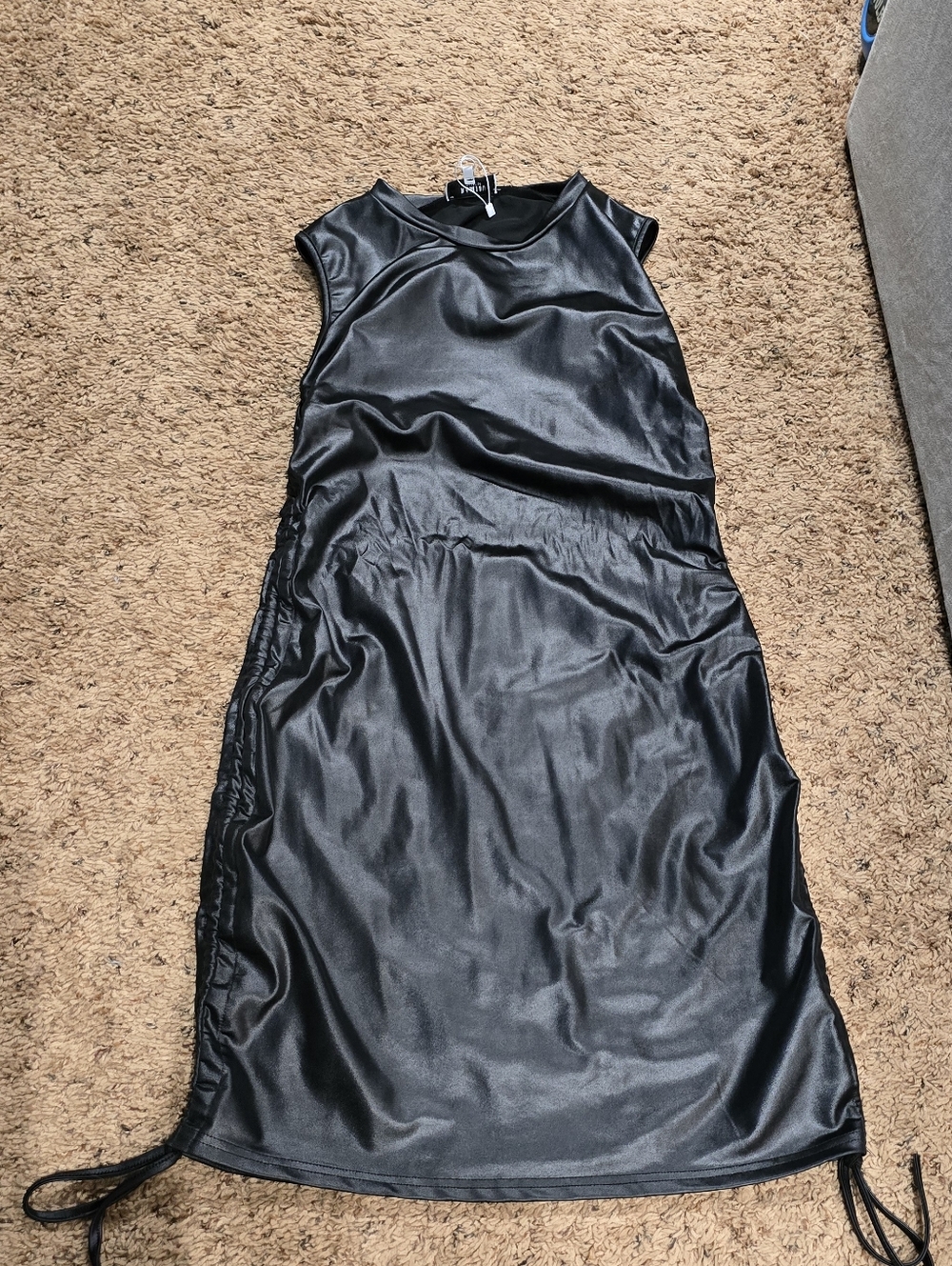 Amisu Black Satin-Effect Mini Dress with Side Ties